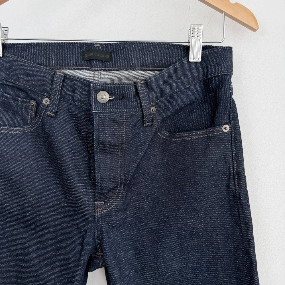Uniqlo Jeans Mens 30x34 Selvedge Denim Slim Straight Stretch Dark Wash Kaihara